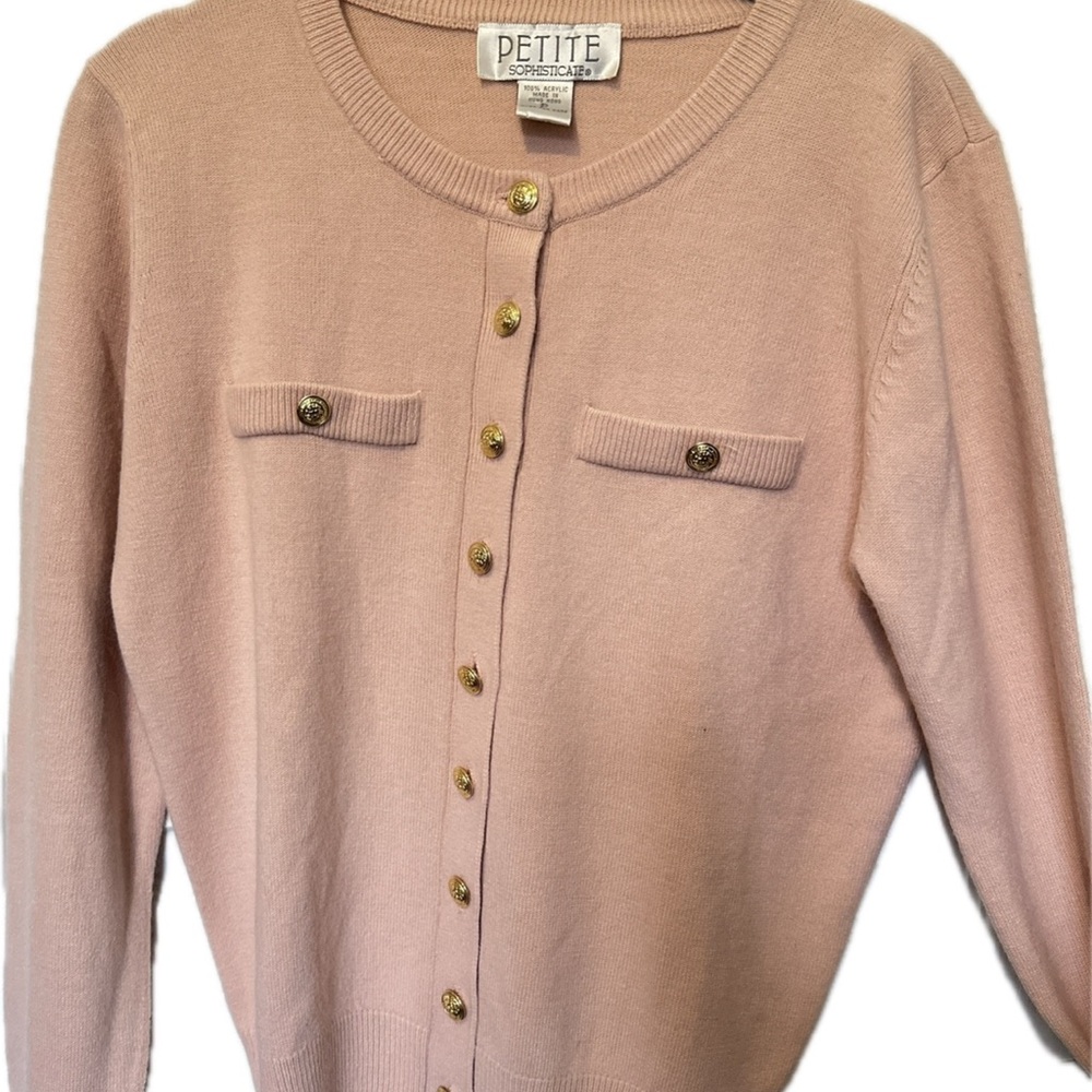 Petite Sophisticate Blush Cardigan with Gold Buttons